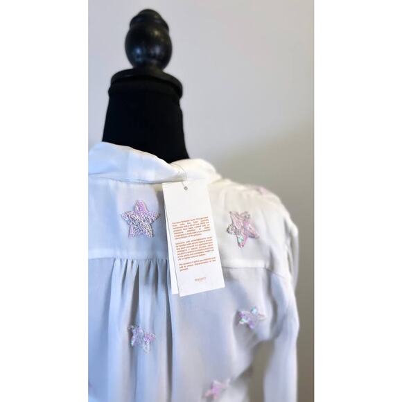 Rococo Sand Stellar Georgette Short Dress in White Medium Long Sleeve Sequins - Picture 5 of 5